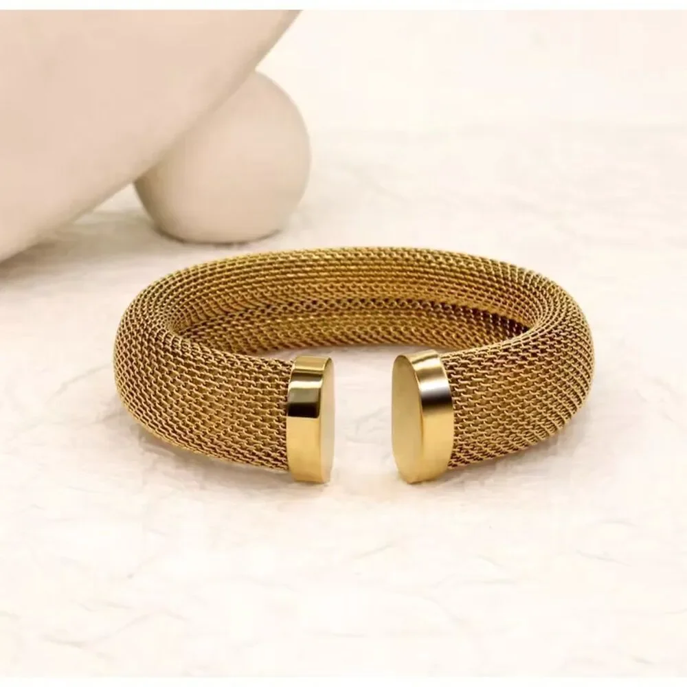 GOLD Stainless Steel Mesh Cuff Bracelet Elegant Cocktail Party Chic W-12mm